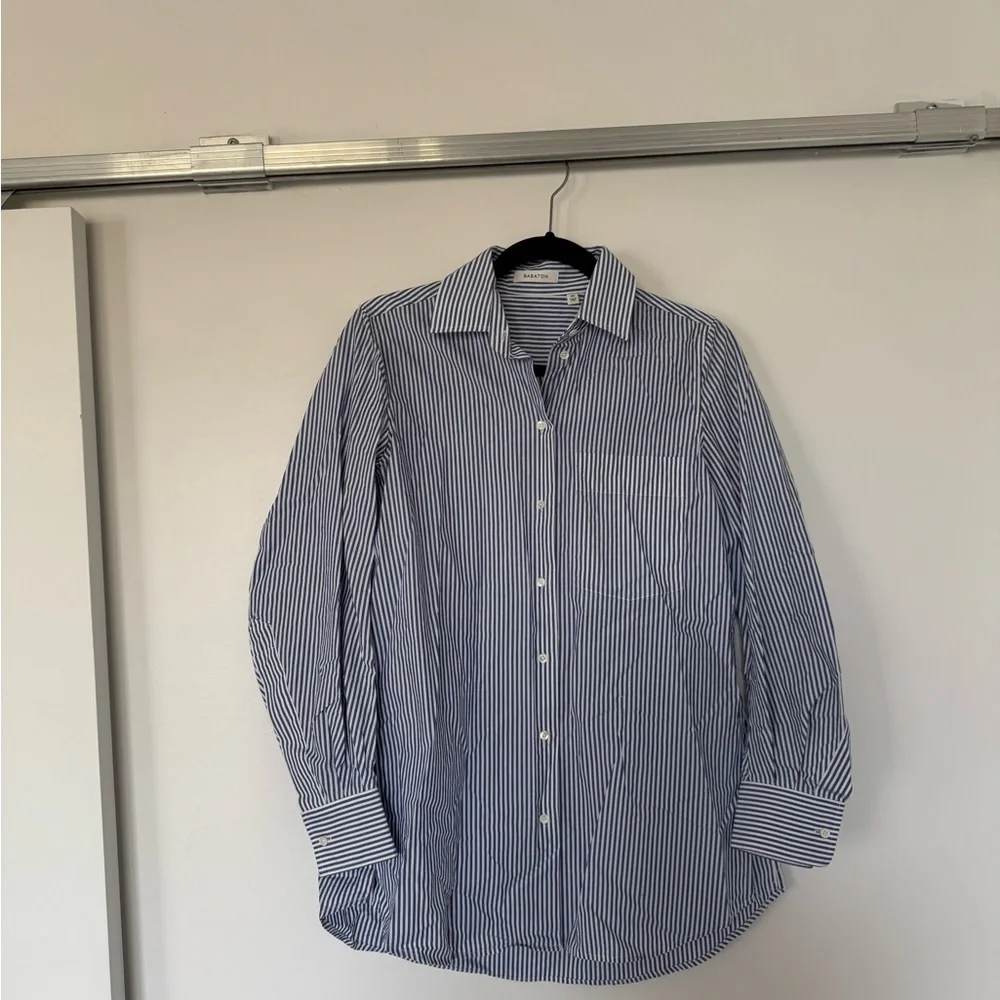 Babaton Everyday Button-up Blue and White Striped Button Down Shirt - Picture 2 of 3